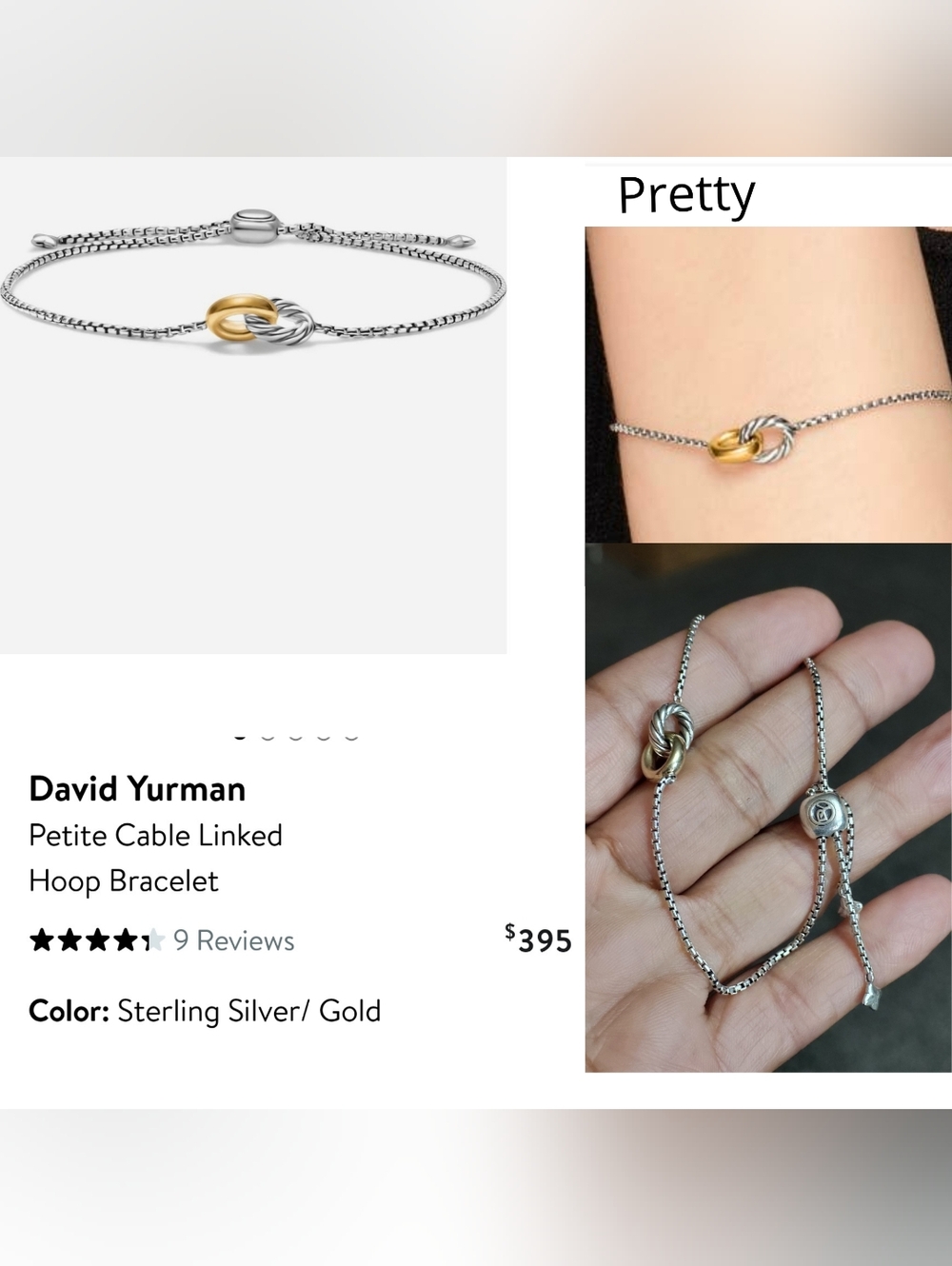 David Yurman Sterling Silver and Gold Petite Cable Linked Bracelet. #212